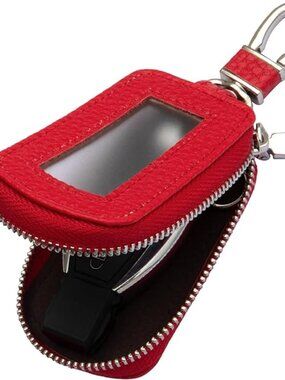 Premium Leather Key Fob Case Universal Car Key Holder Red